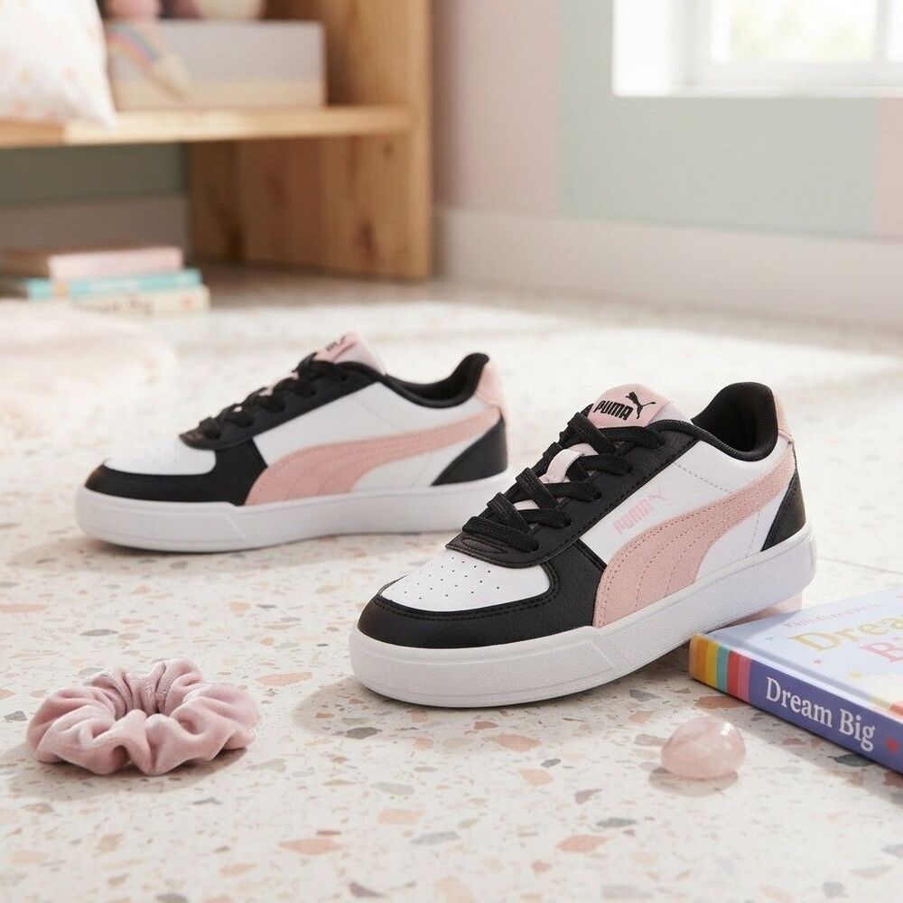Puma Caven 2.0 Low Top Sneakers Girls 12 C Lace Up Shoes White Black Pink